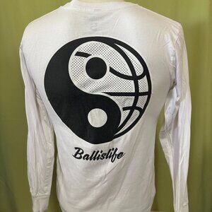 Ball is Life Yin Yang Design Men's White LS Shirt Size Small Cotton
